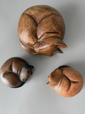 Cats - Curled-Up Sleeping Cat Set Carved Wooden Collection Ornament