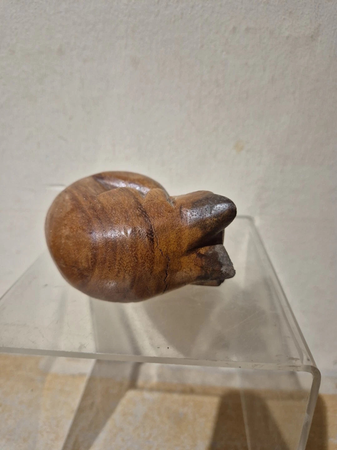 Wooden Cat Curled Up Sleeping Figurine Ornament Paperweight Figure