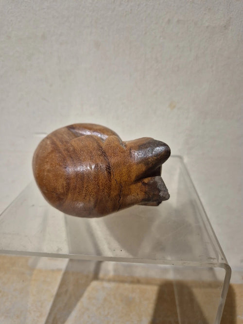 Wooden Cat Curled Up Sleeping Figurine Ornament Paperweight Figure