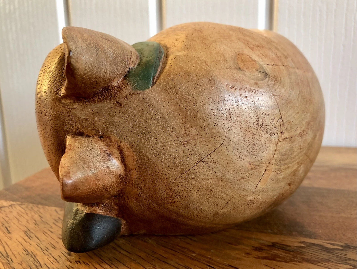 Hand Made Carved Wooden Sleeping Cat / Curled Up Cat Figure Sculpture